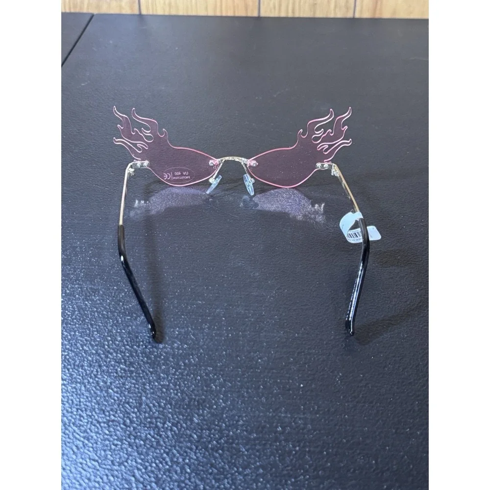 Pink Fire Flame Sunglasses- Rimless Flame Sunglasses with Case-Brand New